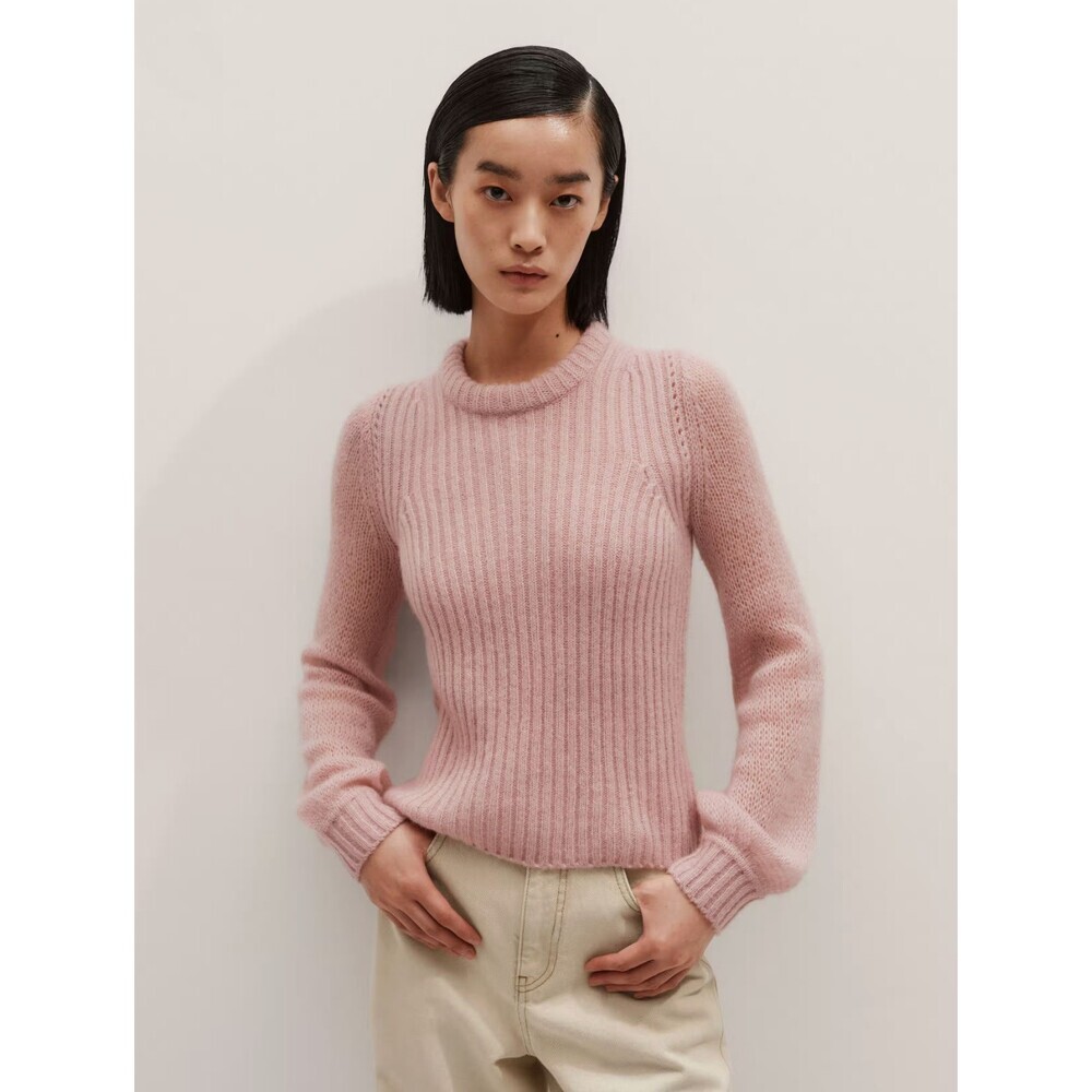 ME + EM Balloon Sleeve Sweater Wool Cashmere Silk in Smoke Pink Size Large